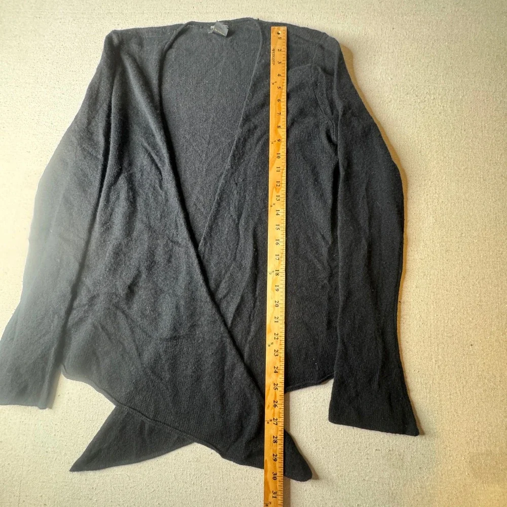 100% Cashmere Tie Front Wrap Cardigan Sweater L Black Balletcore Quiet Luxury